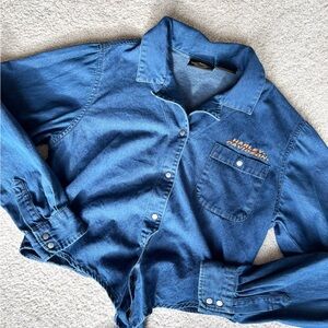 Women’s Vintage Harley Davidson Denim Cropped Button Up Top